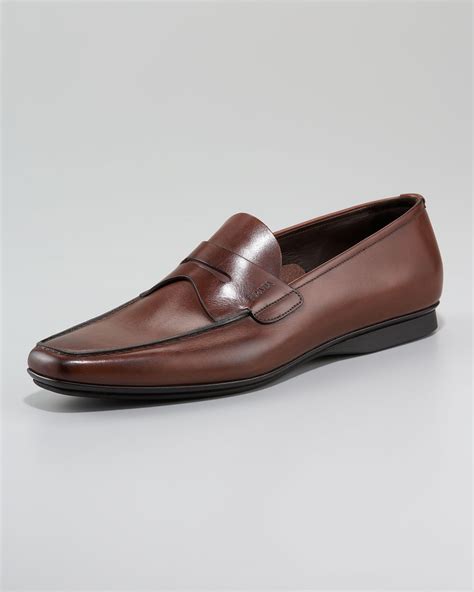 prada brown leather penny loafers|Prada platform loafer.